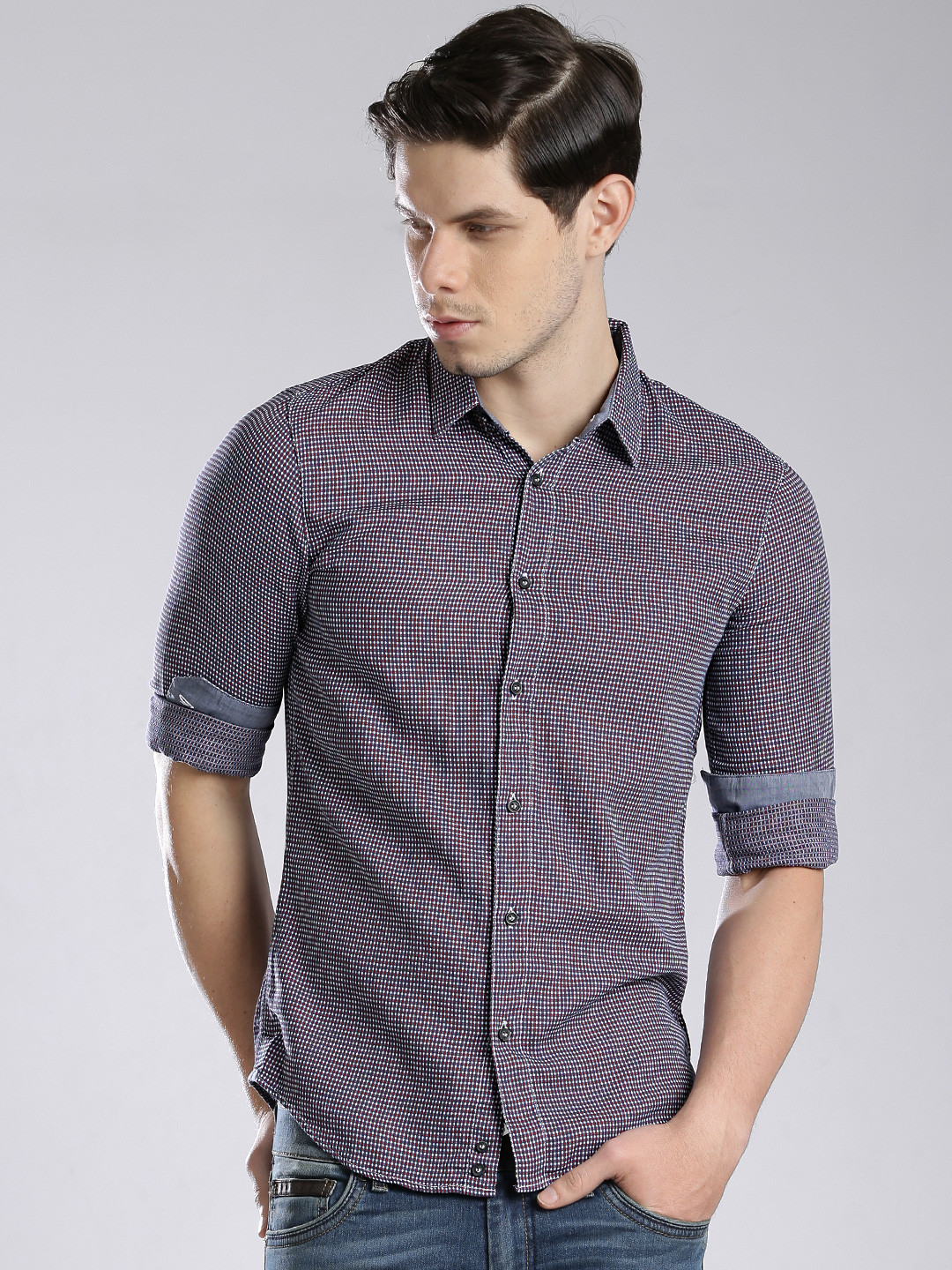 Buy Sisley Grey \u0026 Red Slim Fit Casual Shirt - Shirts for Men 949439 | Myntra