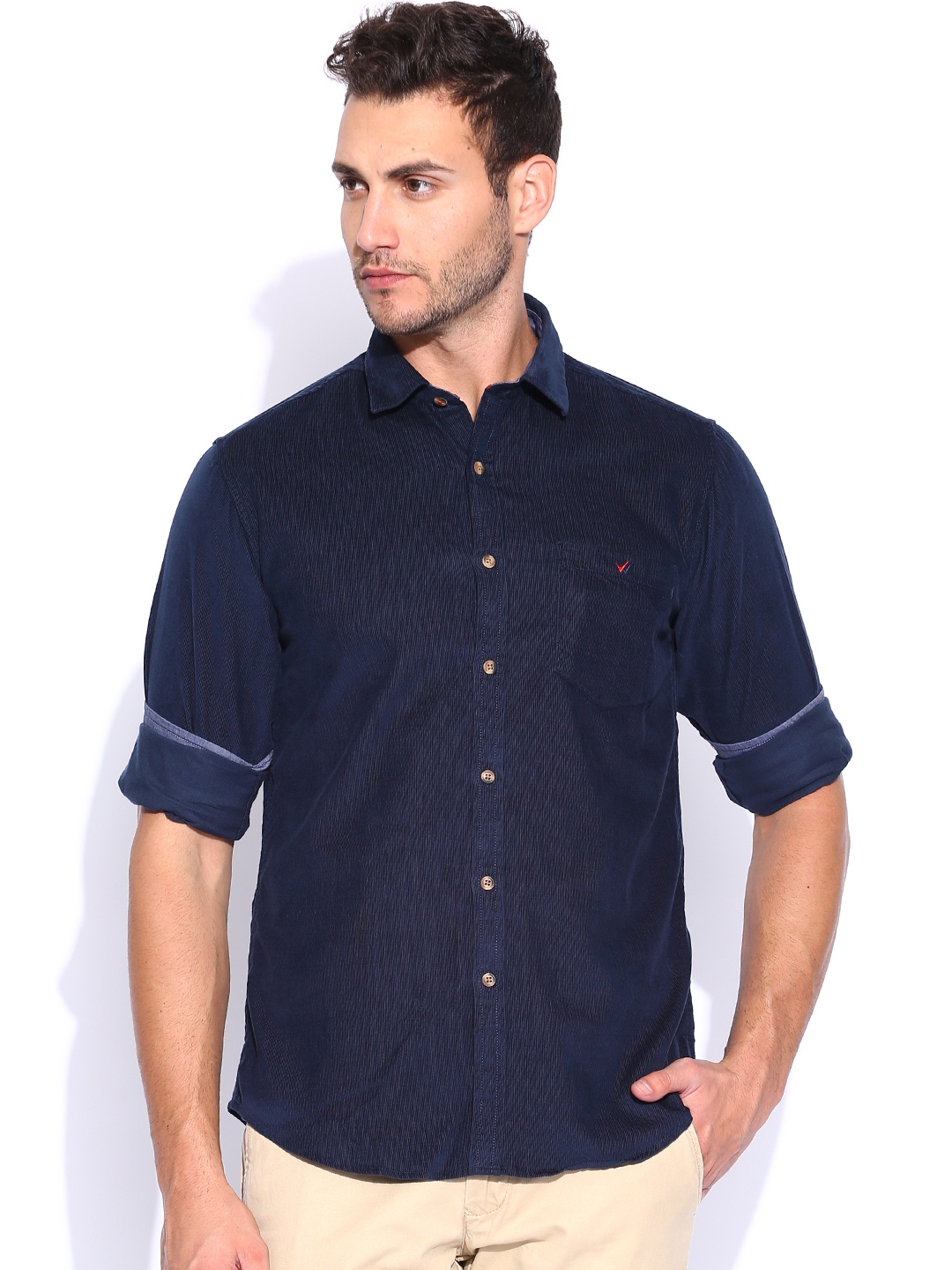 Wills Sport Lifestyle Navy Corduroy Slim Fit Casual Shirt
