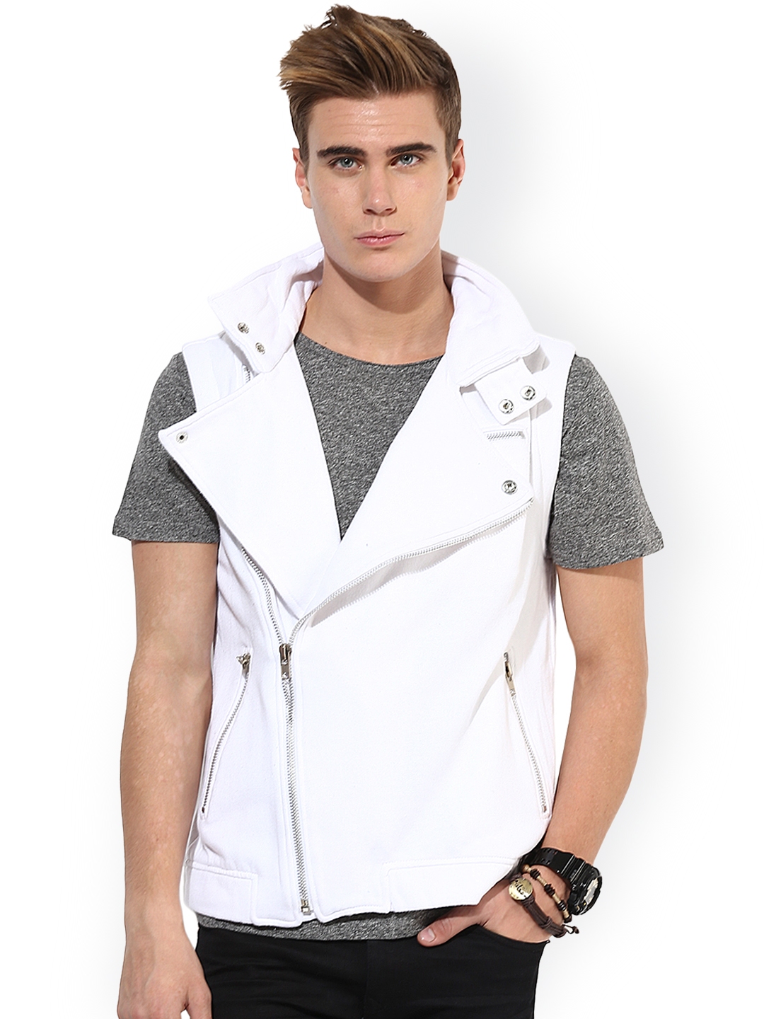 Men's white hotsell sleeveless denim jacket