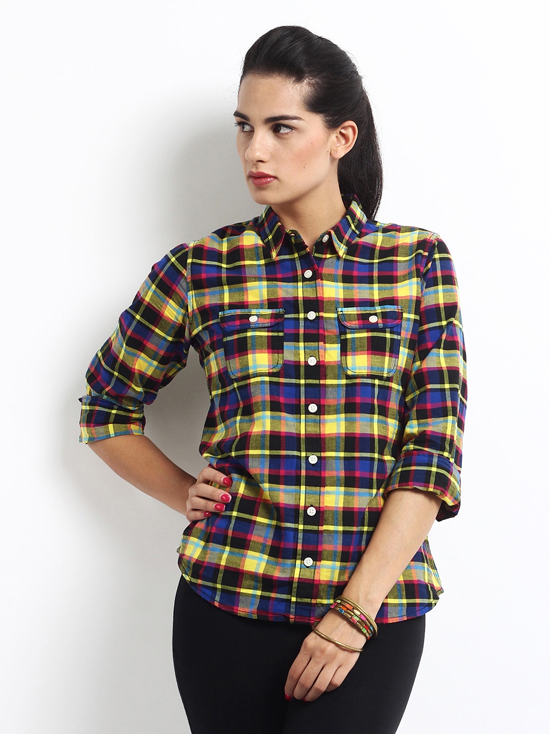 yellow and black check shirt womens