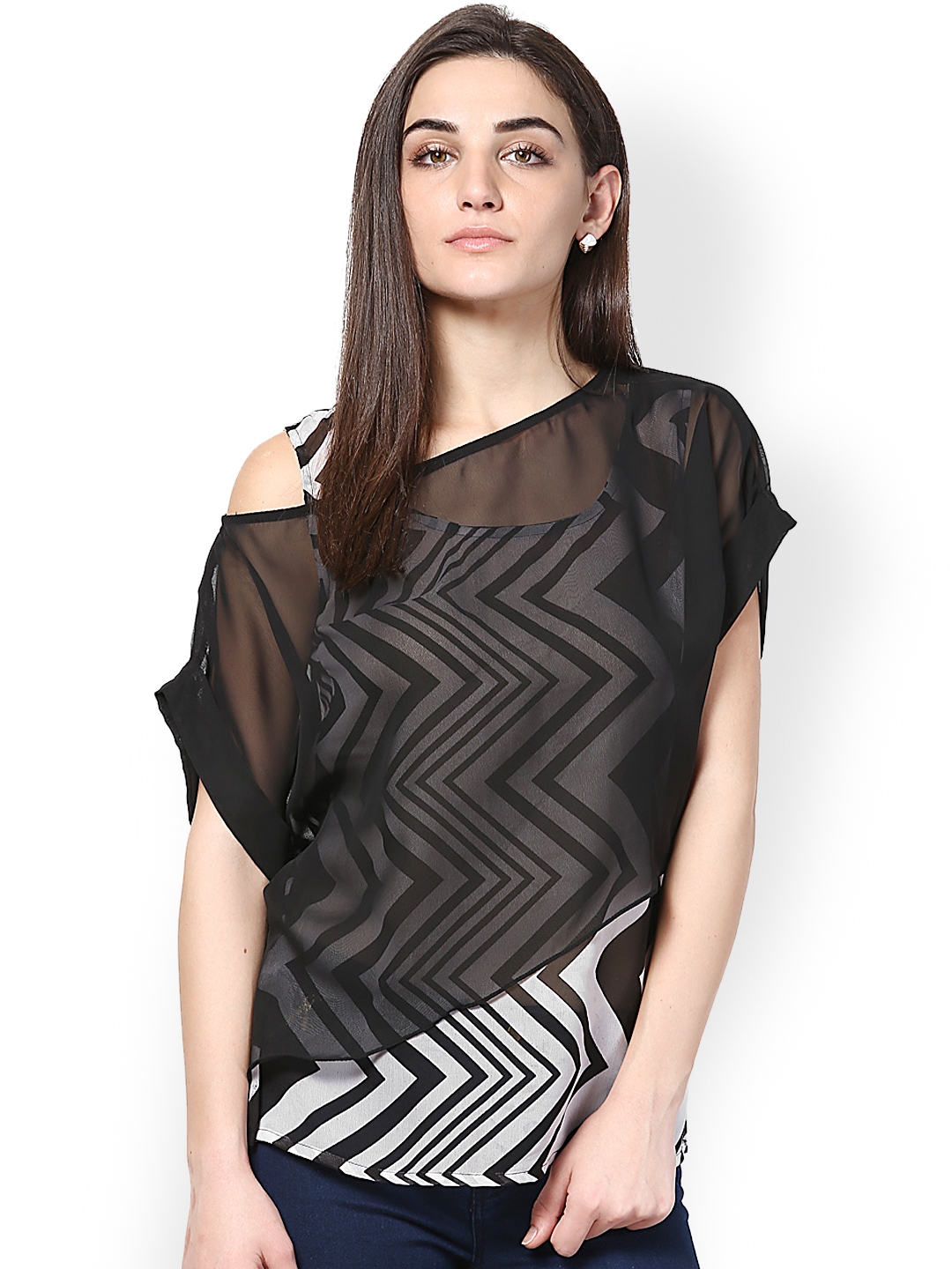 Buy Athena Women Black & White One Shoulder Printed Top - Tops for Women  589084