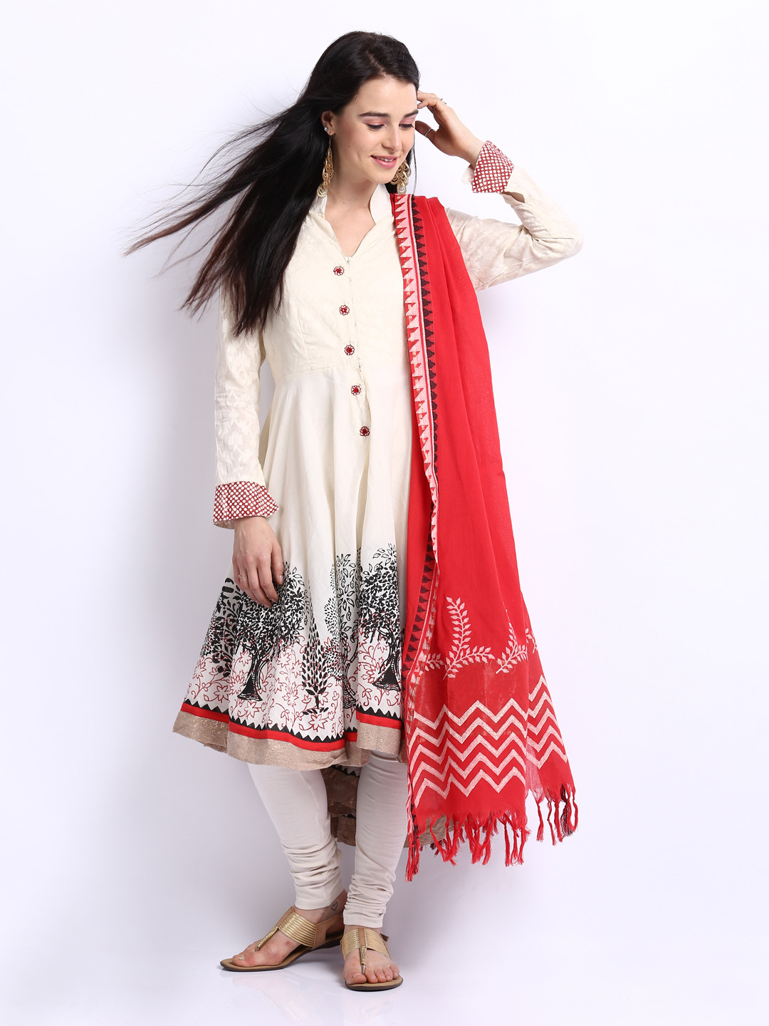 Buy Biba Women Off White Printed Anarkali Churidar Kurta With Dupatta