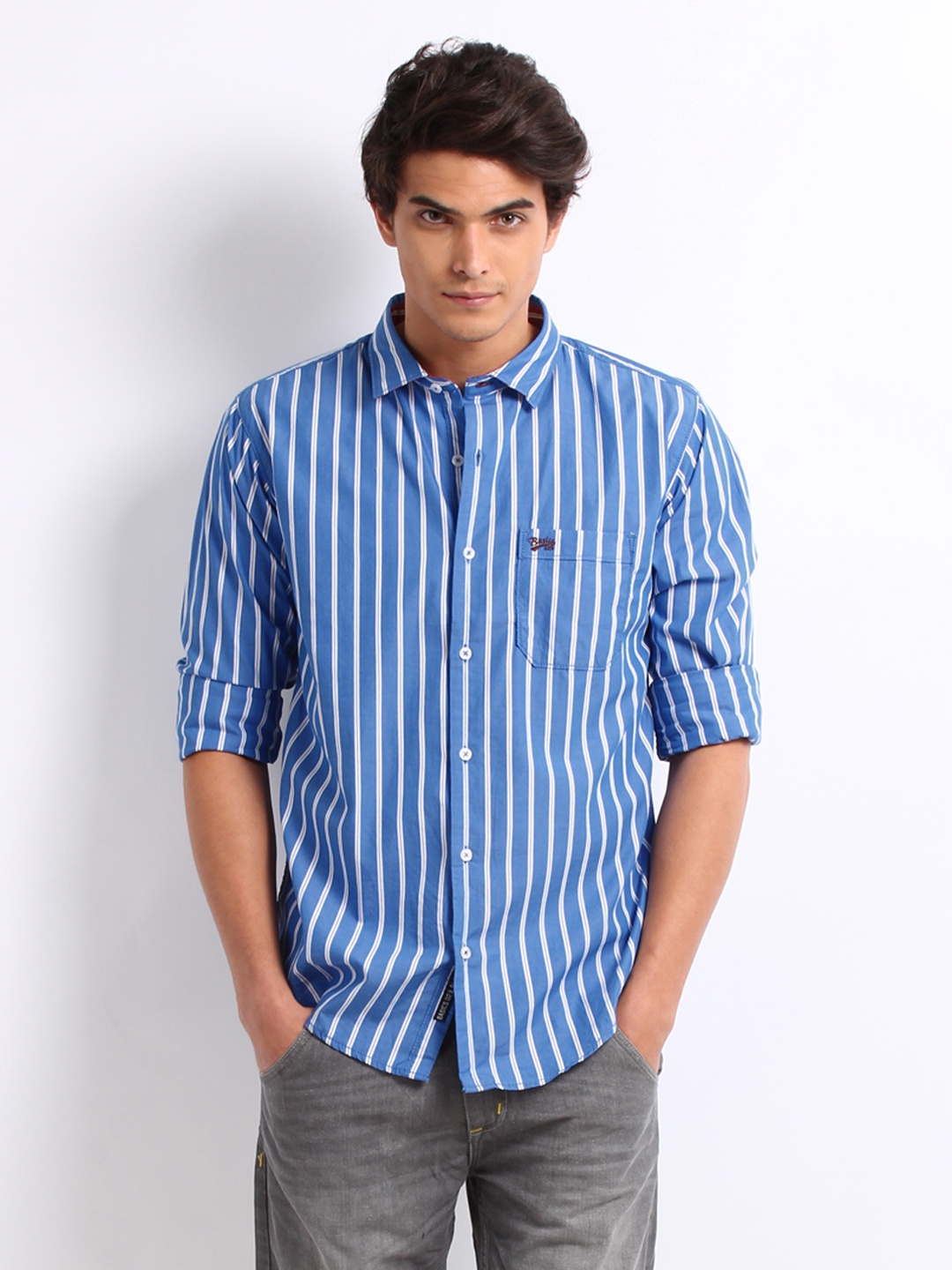 Buy Basics Men Blue & White Striped Slim Fit Casual Shirt - Shirts for Men  170596