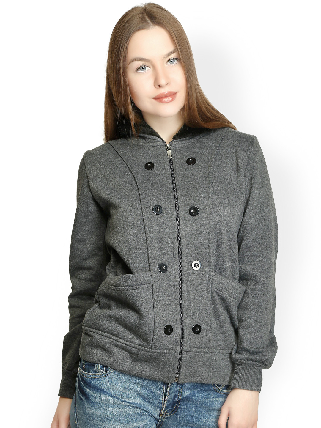 Belle Fille Women Grey Hooded Relaxed Fit Sweatshirt
