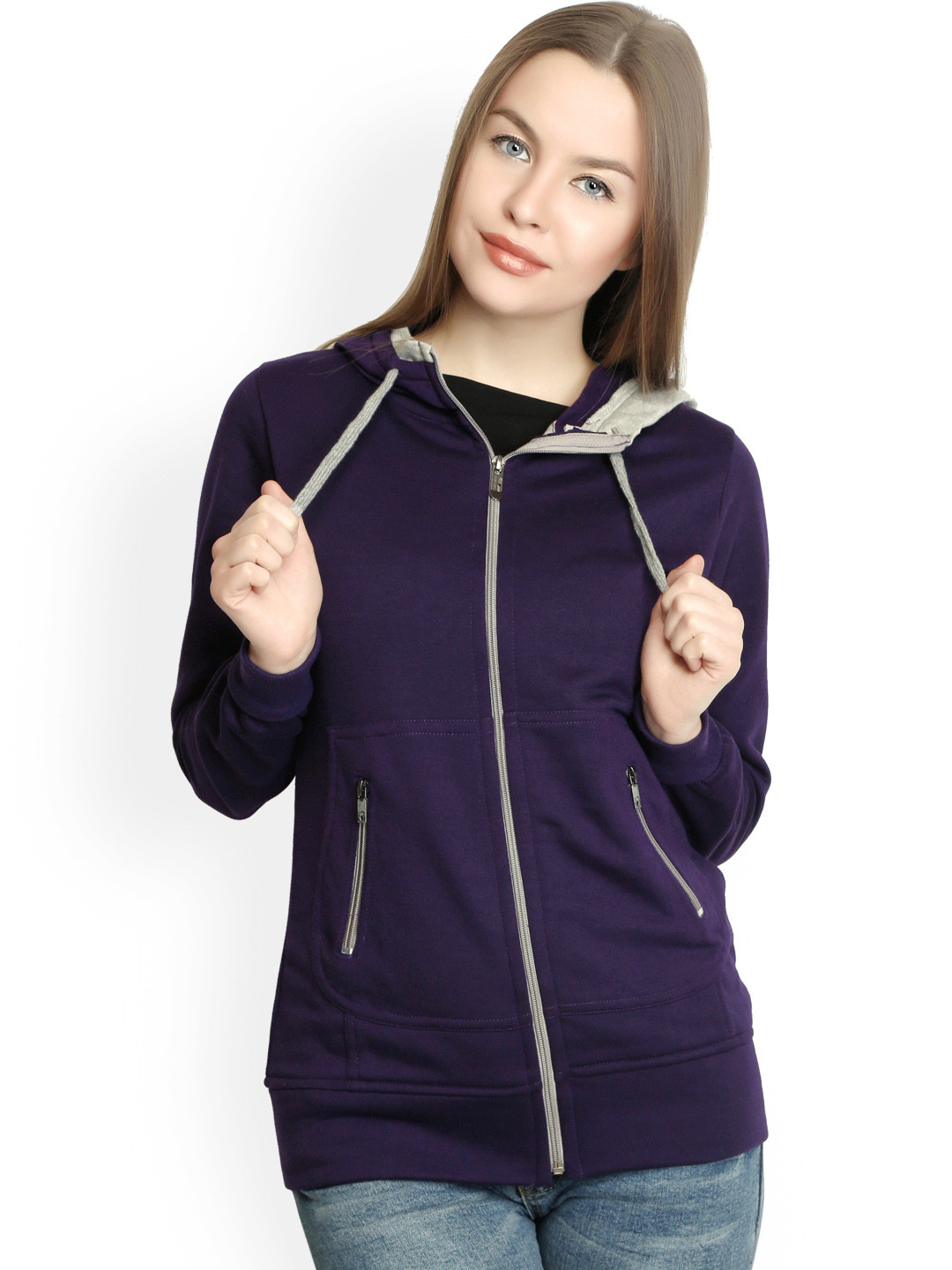 Belle Fille Women Purple Hooded Relaxed Fit Sweatshirt
