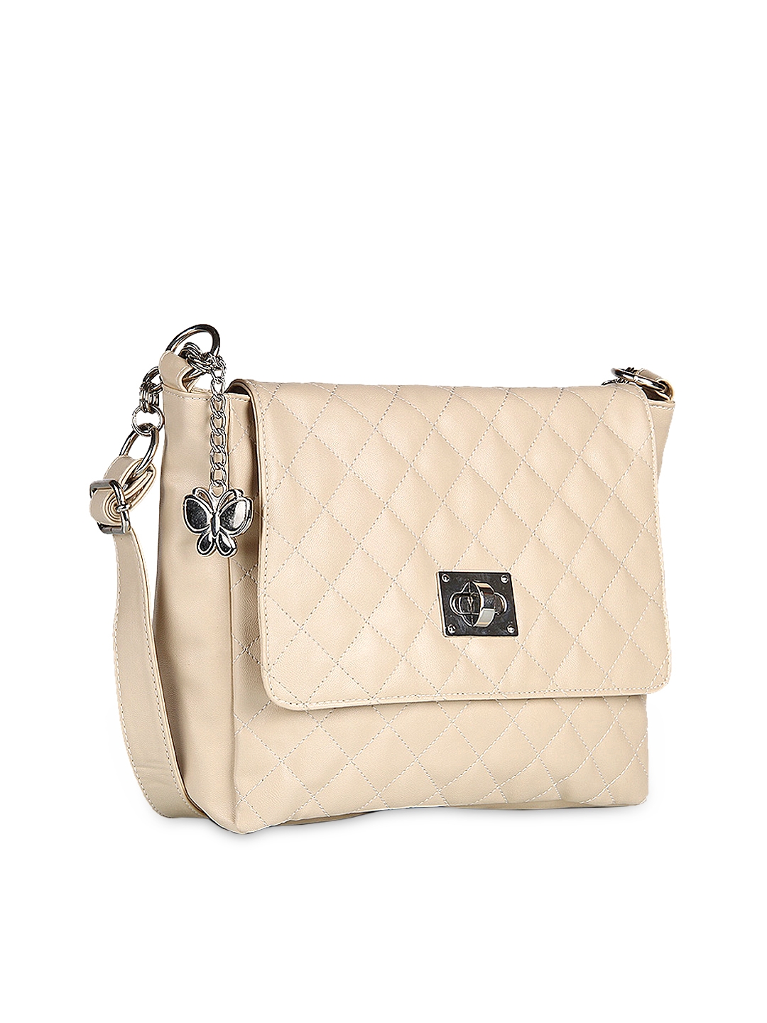 Butterflies Cream Coloured Quilted Sling Bag