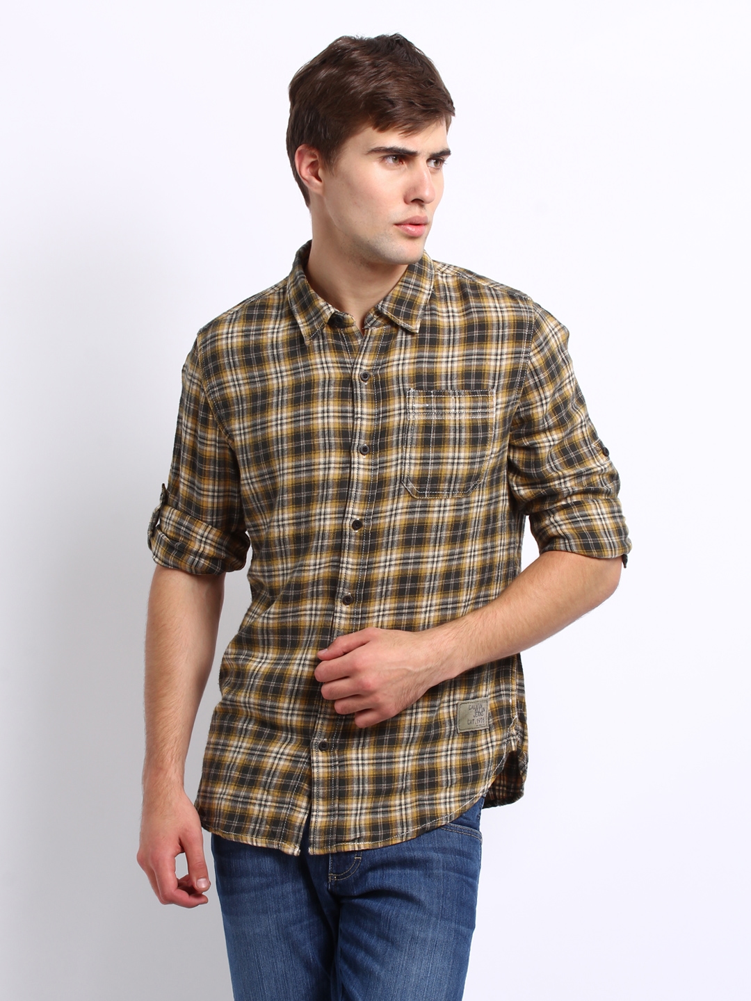 Buy Calvin Klein Men Dark Green & Yellow Checked Regular Fit Casual Shirt -  Shirts for Men 155914 | Myntra