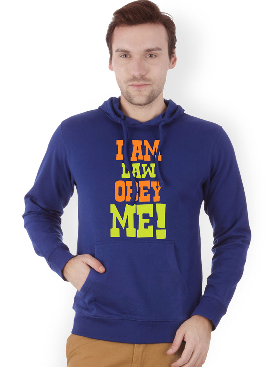 Campus Sutra Men Royal Blue Printed Hooded Sweatshirt