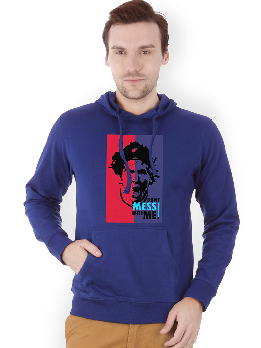 Campus Sutra Men Royal Blue Printed Hooded Sweatshirt