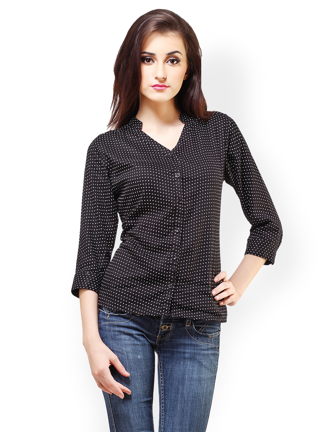 Cation Women Black Polka Dot Print Shirt