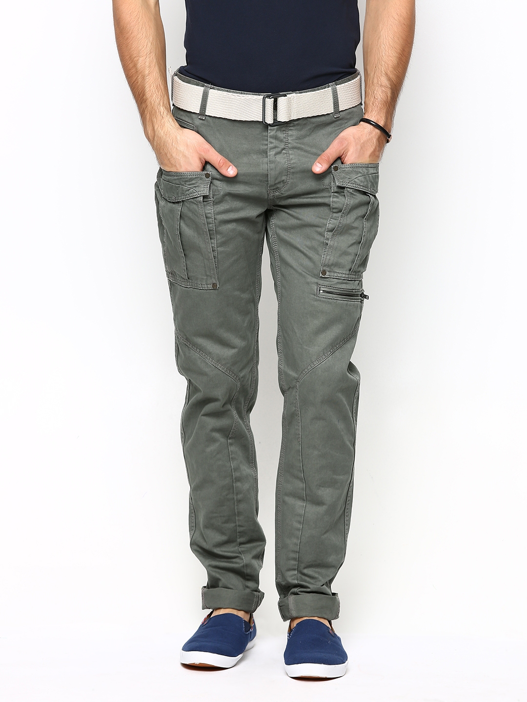 Buy Celio Men Grey Slim Fit Cargo Trousers - Trousers for Men 411659