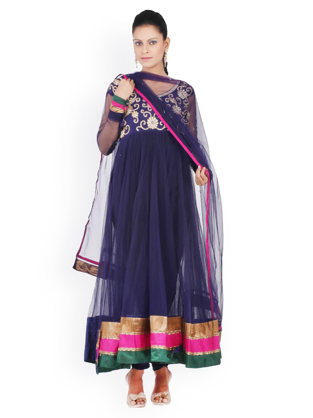 Chhabra 555 Blue Nylon Net Unstitched Dress Material
