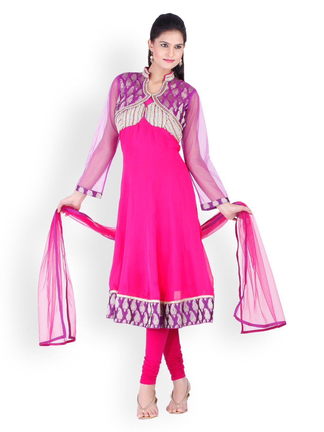 Chhabra 555 Pink Synthetic Georgette Dress Material