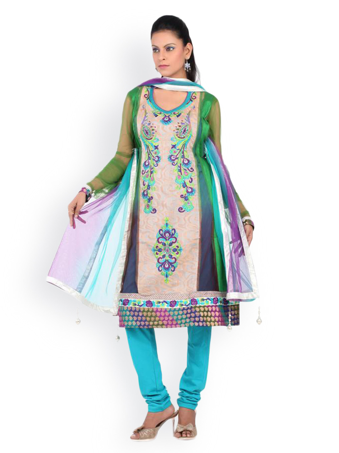 Chhabra 555 Multicoloured Embroidered Nylon Unstitched Dress Material
