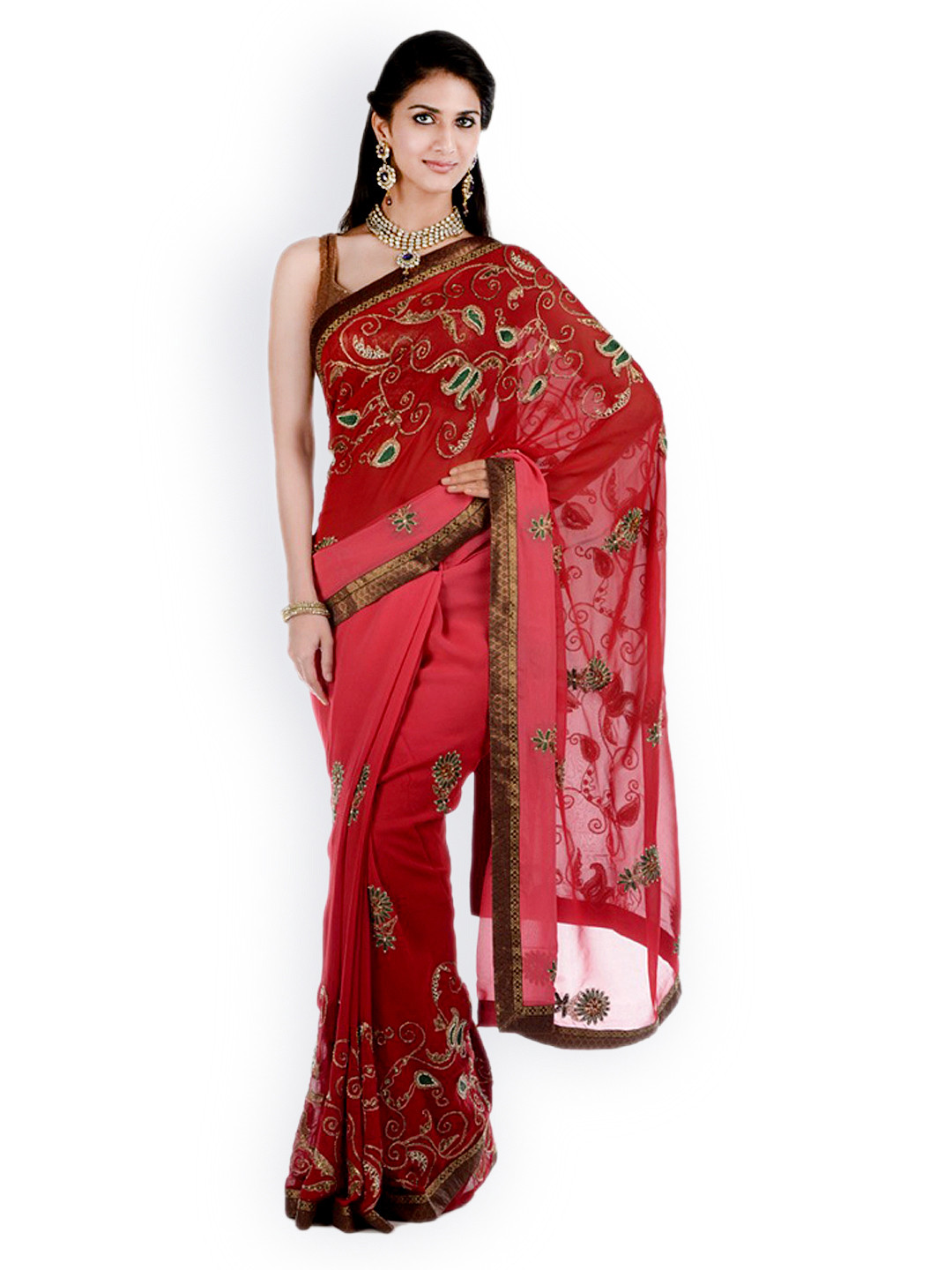 Chhabra 555 Dark Pink Ombre Embroidered Art Georgette Fashion Saree