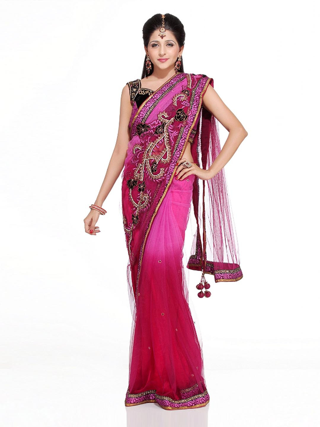 Chhabra 555 Purple Nylon Fashion Saree