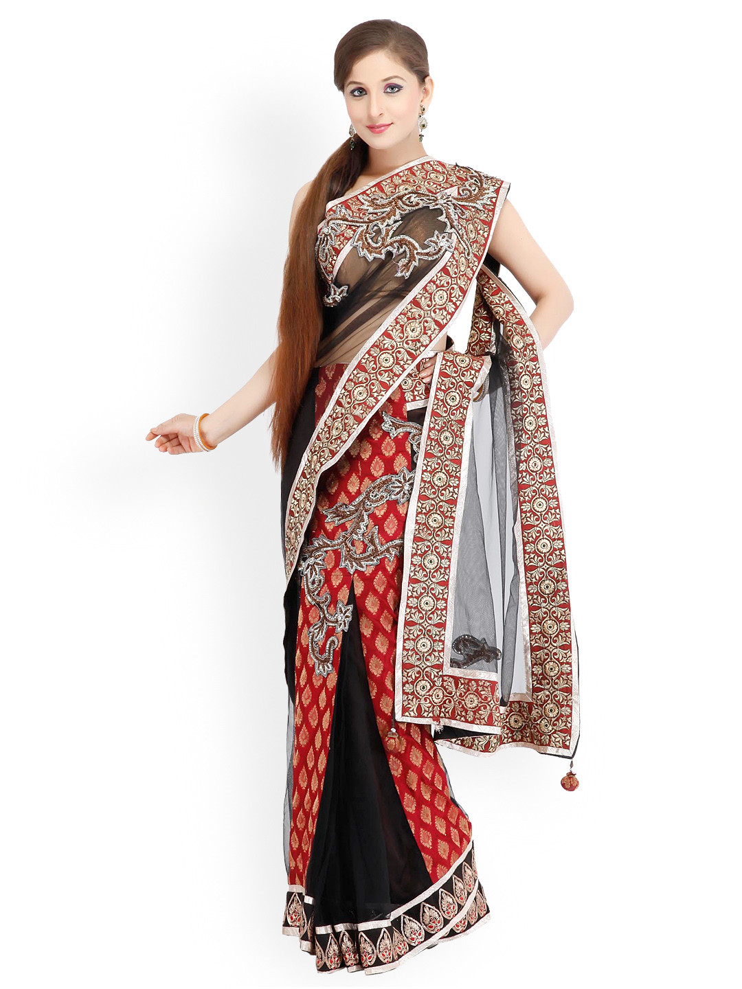 Chhabra 555 Black Embroidered Net Fashion Saree