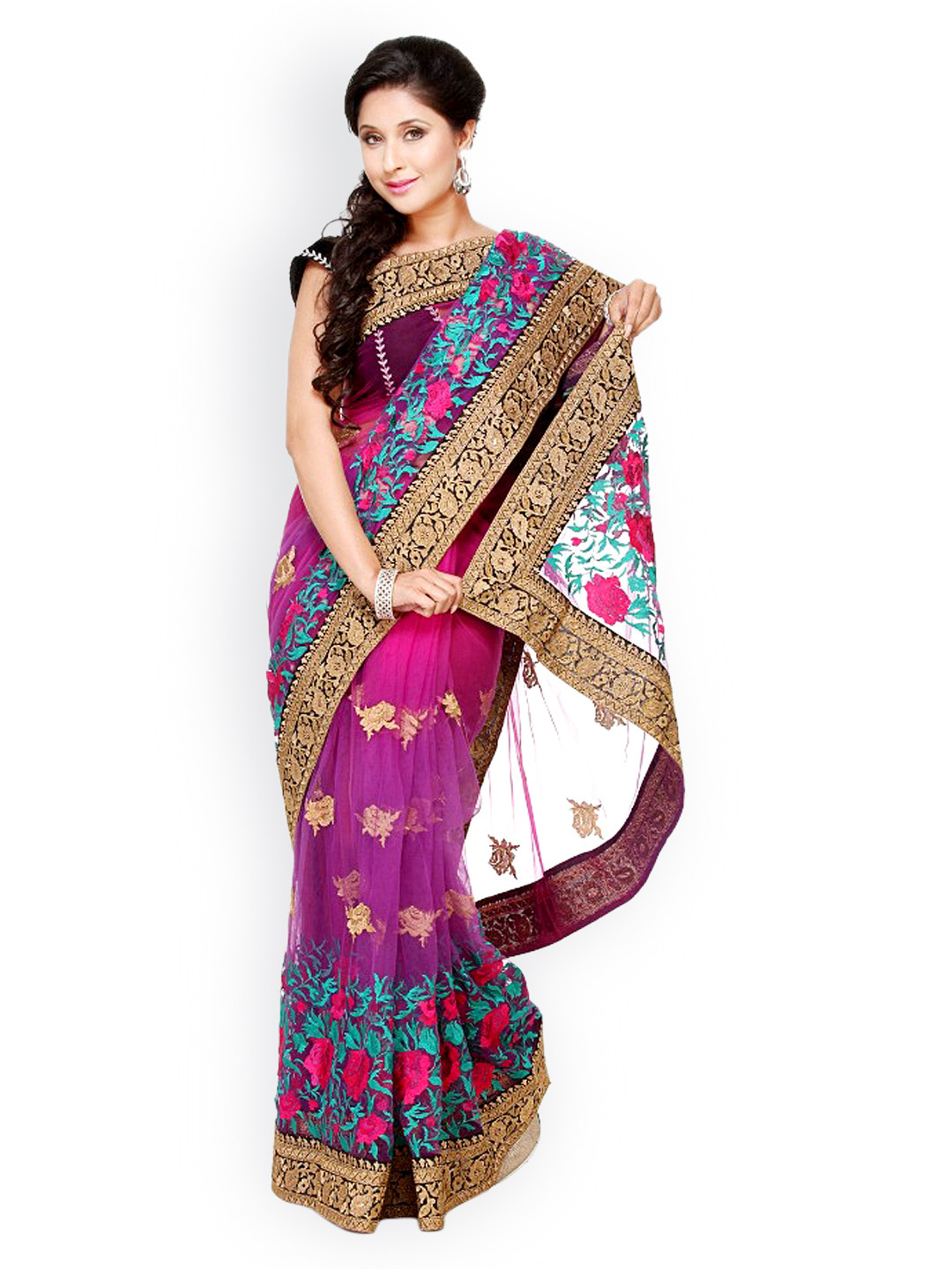 Chhabra 555 Purple Embroidered Nylon Fashion Saree