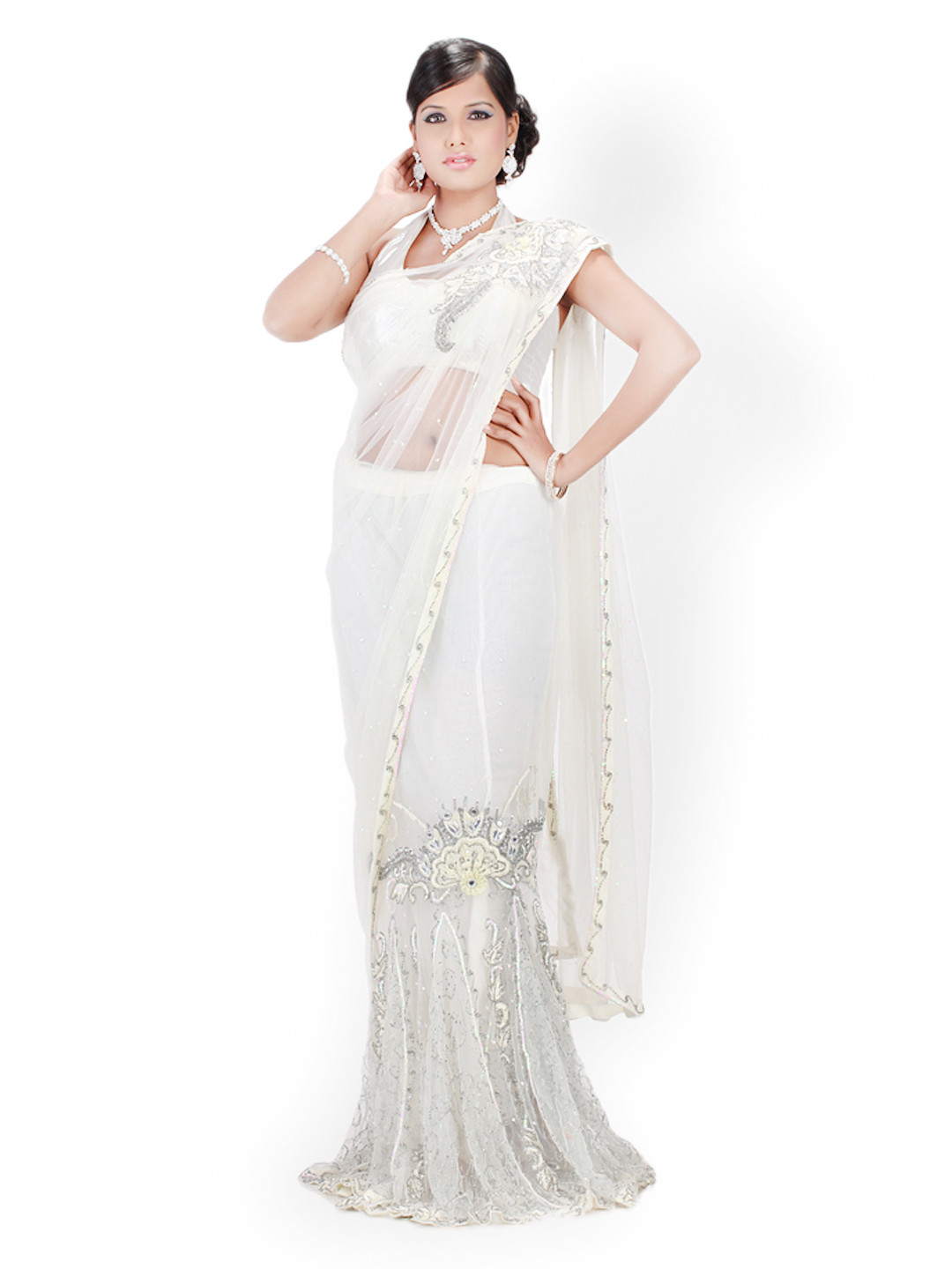 Chhabra 555 White Lehanga Fashion Saree