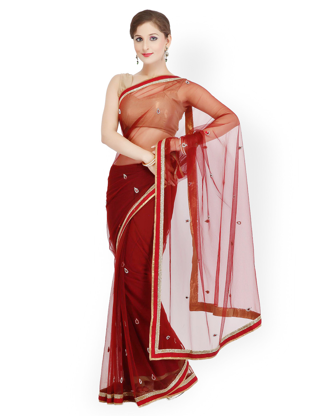 Chhabra 555 Red Net Fashion Saree