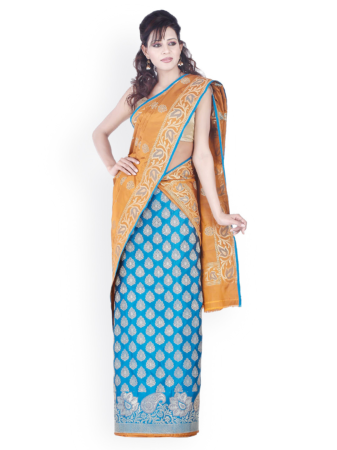Chhabra 555 Blue Banarasi Art Silk Lehenga Choli Material with Dupatta