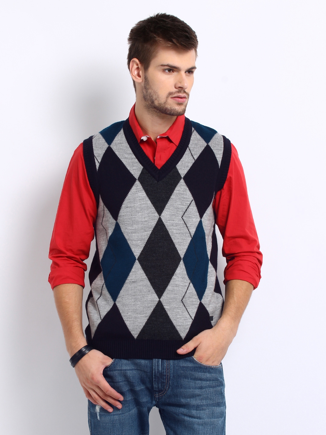 Buy Duke Men Navy & Grey Melange Argyle Sweater Vest - Sweaters for Men  158853 | Myntra
