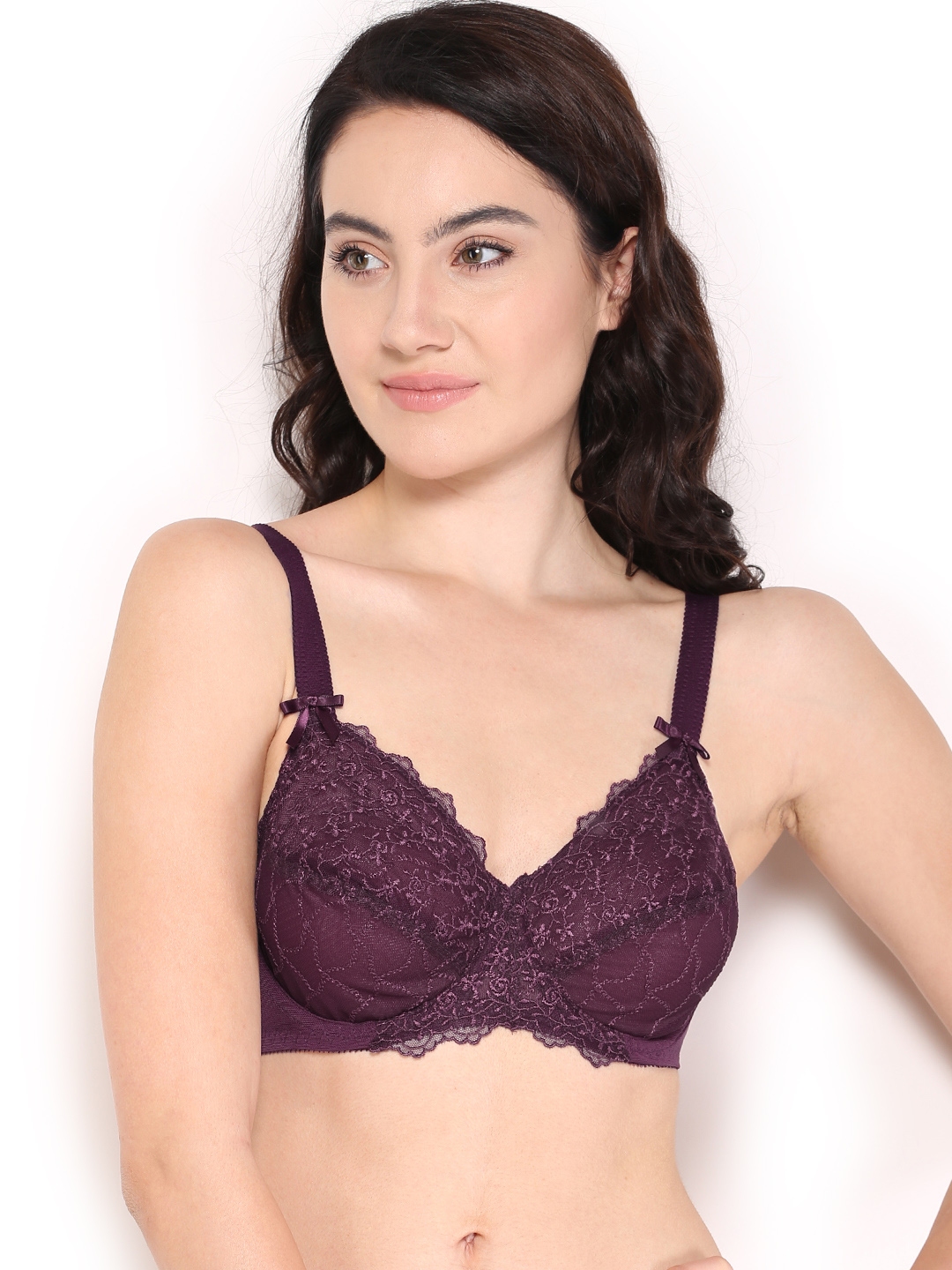 Enamor Women's Embroidered Lace Full Coverage Side Support Bra