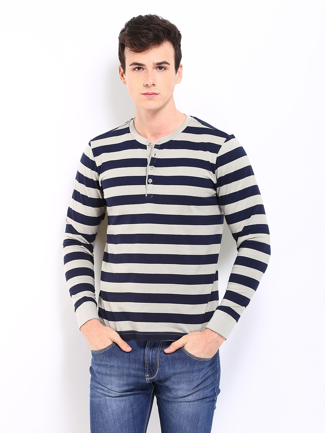 Buy FREECULTR Men Navy Grey Striped 