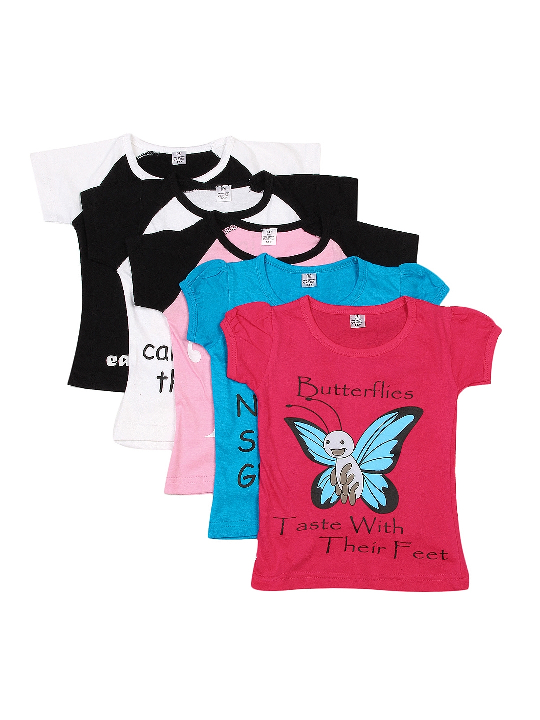 GKIDZ Girls Pack of 5 Printed Pure Cotton T shirts