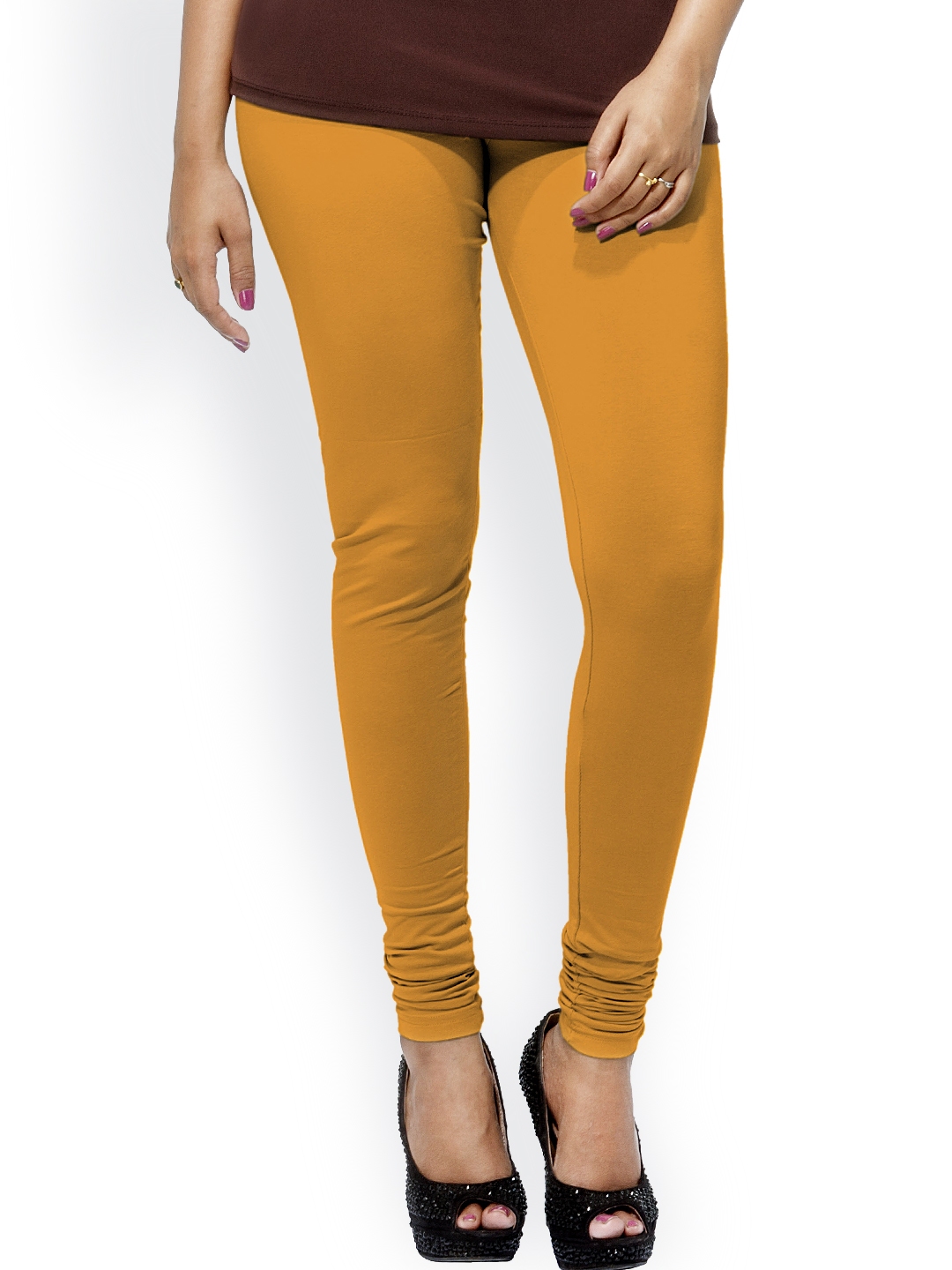 Buy Go Colors Women Mustard Yellow Solid Churidar Length Leggings - Leggings  for Women 816082