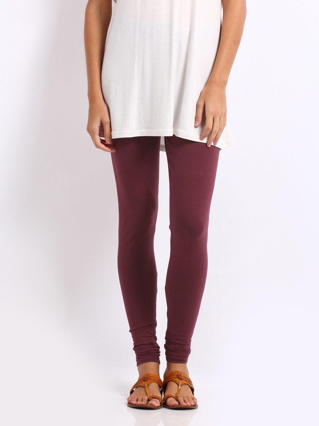 Go Colors Women Maroon Cotton Stretch Churidar Leggings