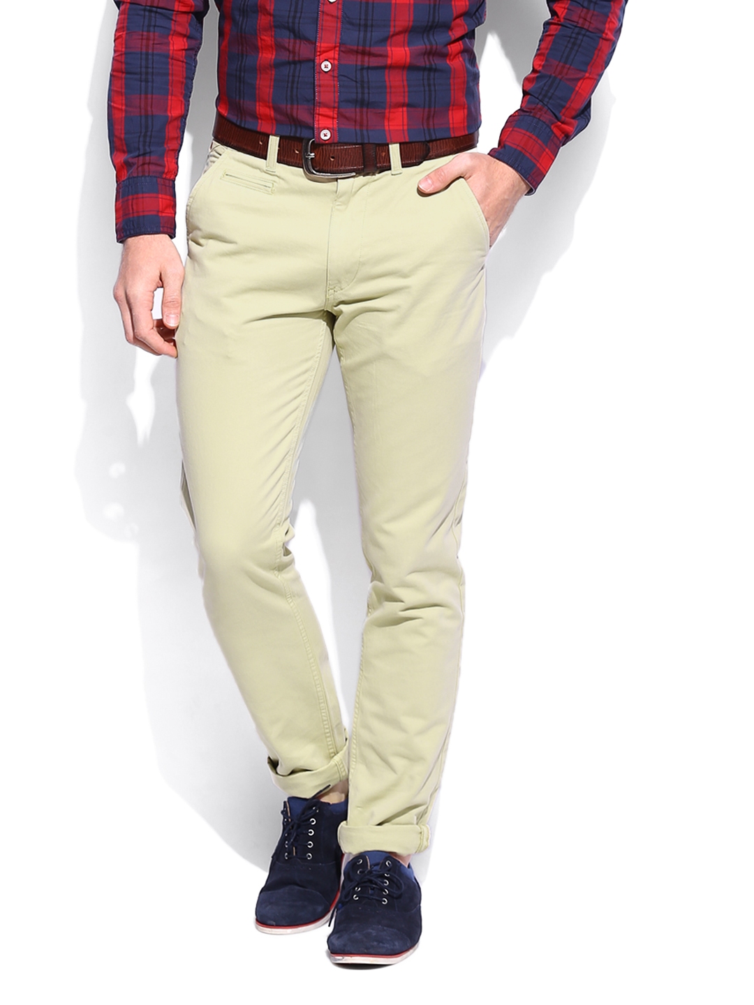 Buy HARVARD Men Beige Slim Fit Washed Twill Campus Chinos Trousers   Trousers for Men 448287  Myntra