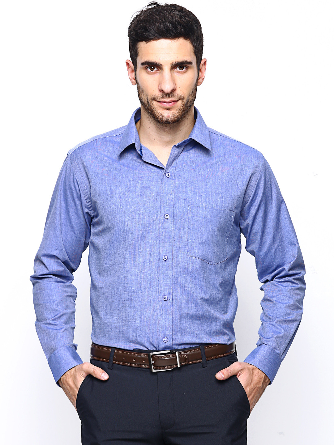 Buy Hancock Blue Slim Fit Formal Shirt 