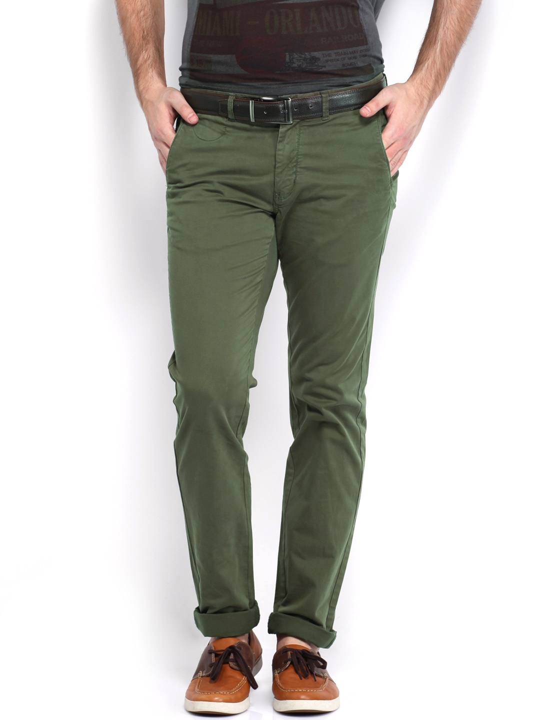 Buy Indian Terrain Men Olive Green Brooklyn Slim Fit Trousers  Trousers  for Men 578635  Myntra