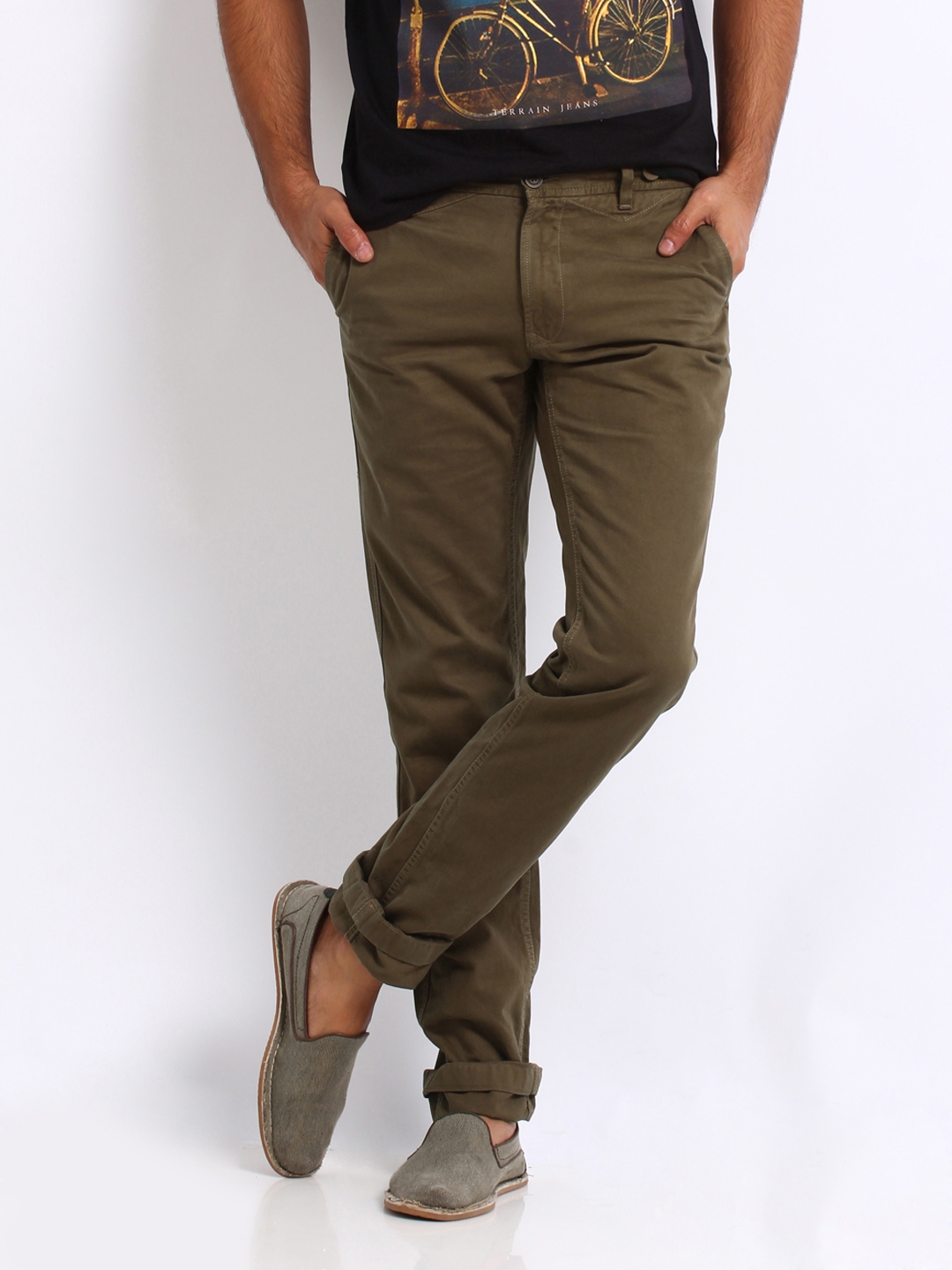 Buy Indian Terrain Khaki Brooklyn Slim Fit Trousers  Trousers for Men  879821  Myntra