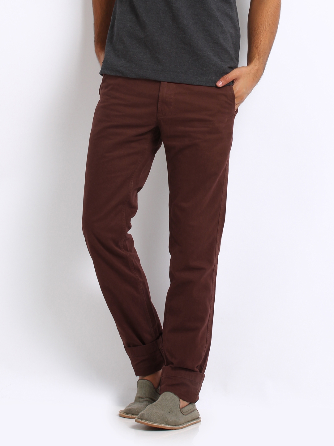 Buy Indian Terrain Men Maroon Brooklyn Slim Fit Chino Trousers  Trousers  for Men 159432  Myntra