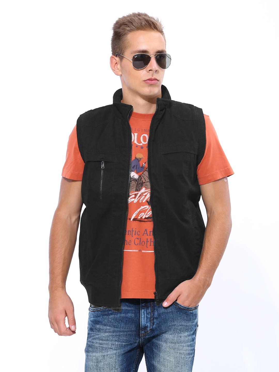 Buy John Players Men Black Sleeveless Jacket Jackets for Men