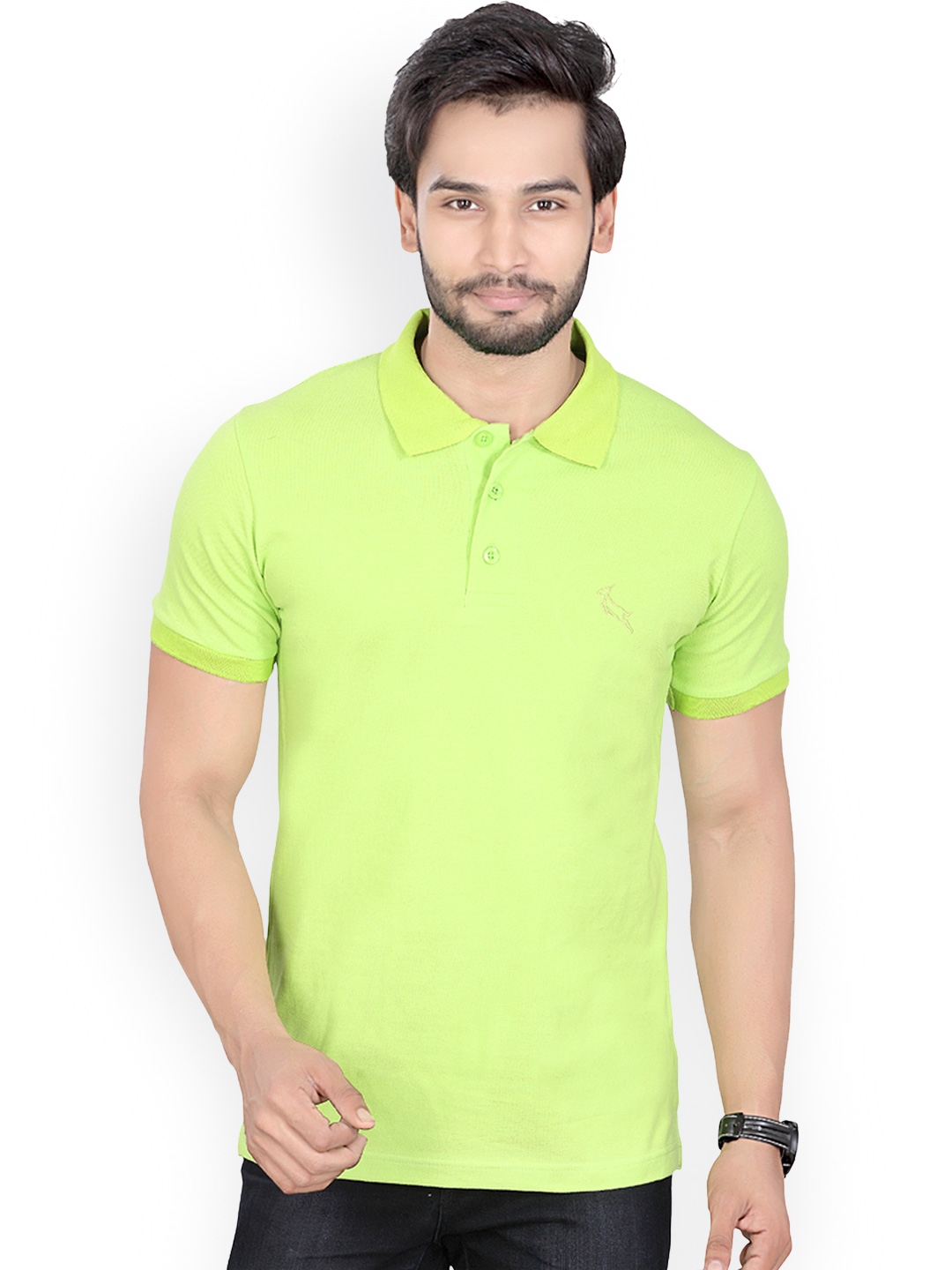 fluorescent green polo shirt