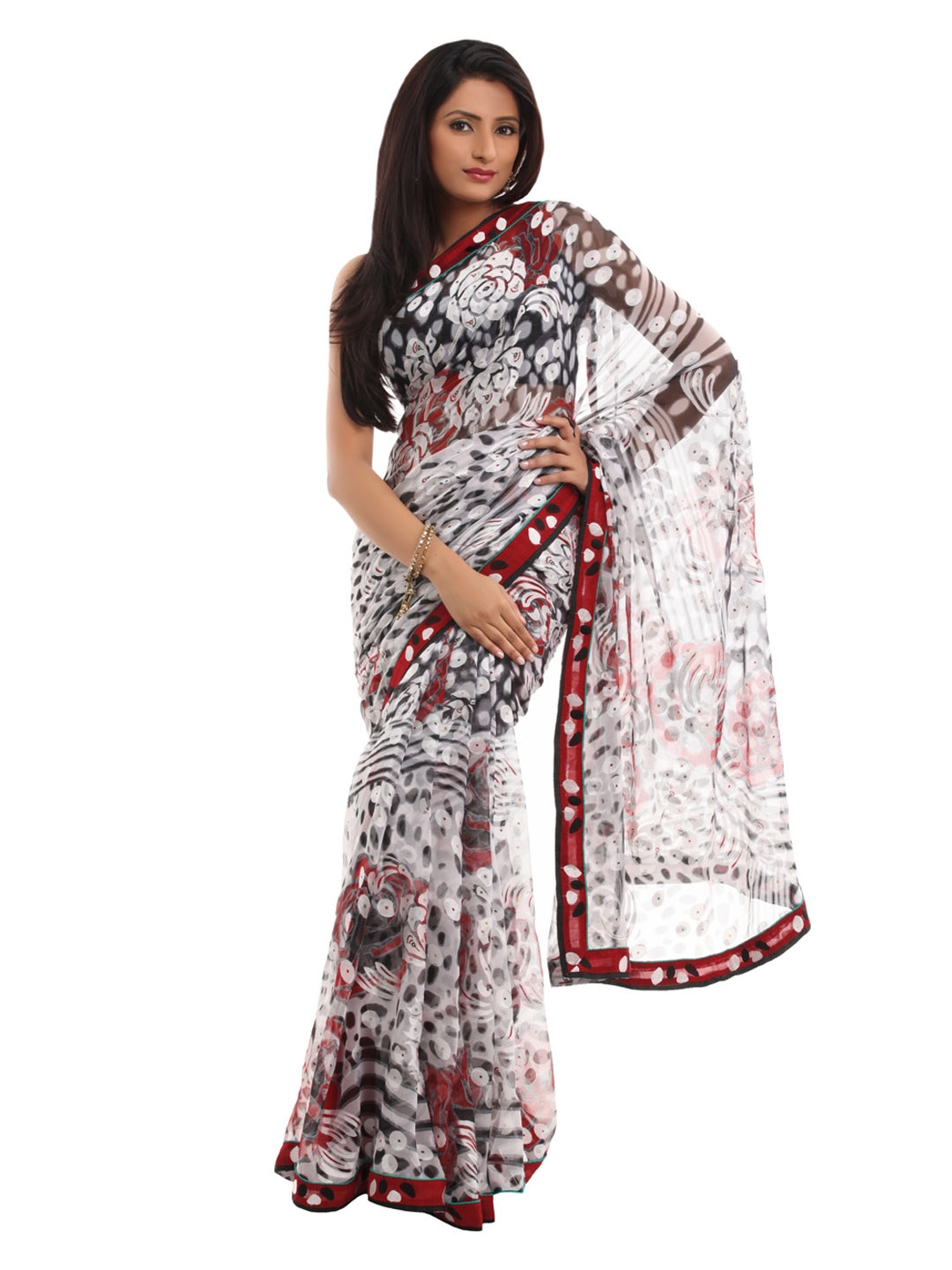 Soothing Cotton Fancy Work Party Wear Black And White Color Saree