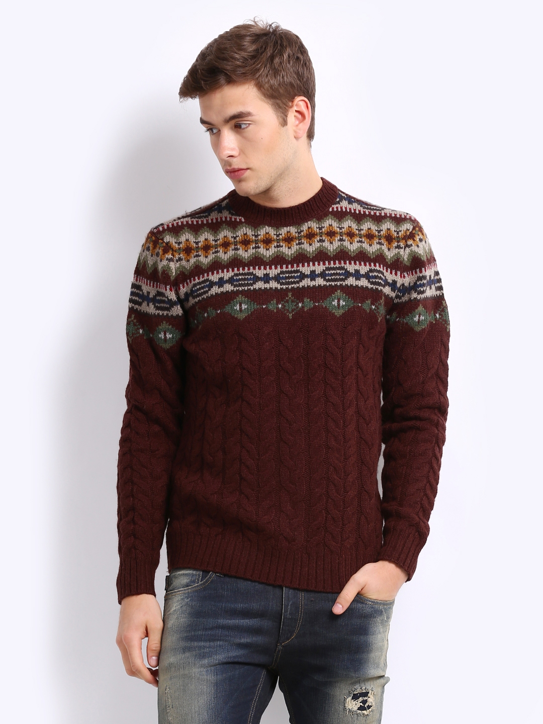 Buy Levis Men Brown Cable Knit Sweater - Sweaters for Men 223285 | Myntra