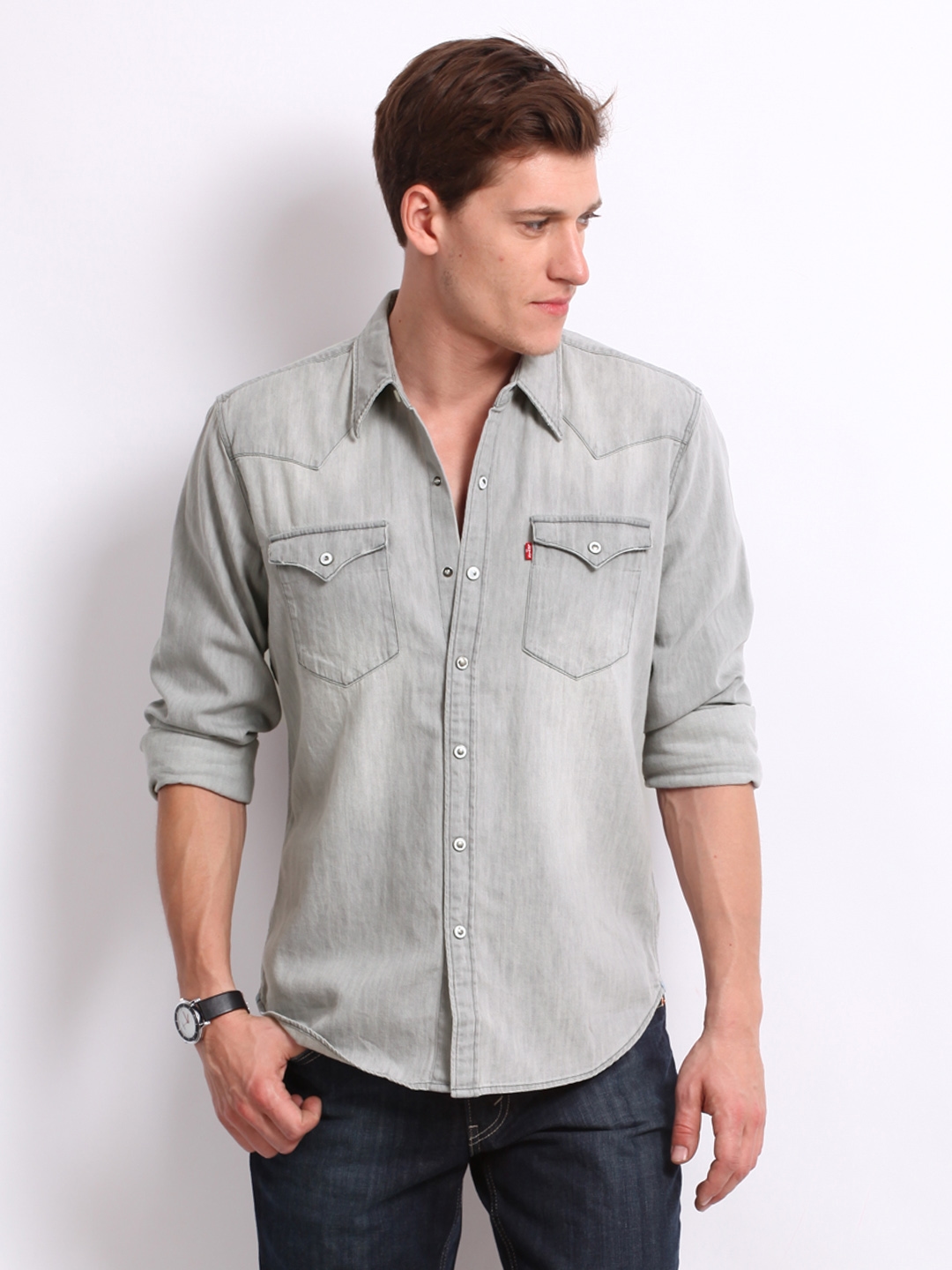 Buy Levis Men Grey Slim Fit Casual Denim Shirt - Shirts for Men 257909 |  Myntra