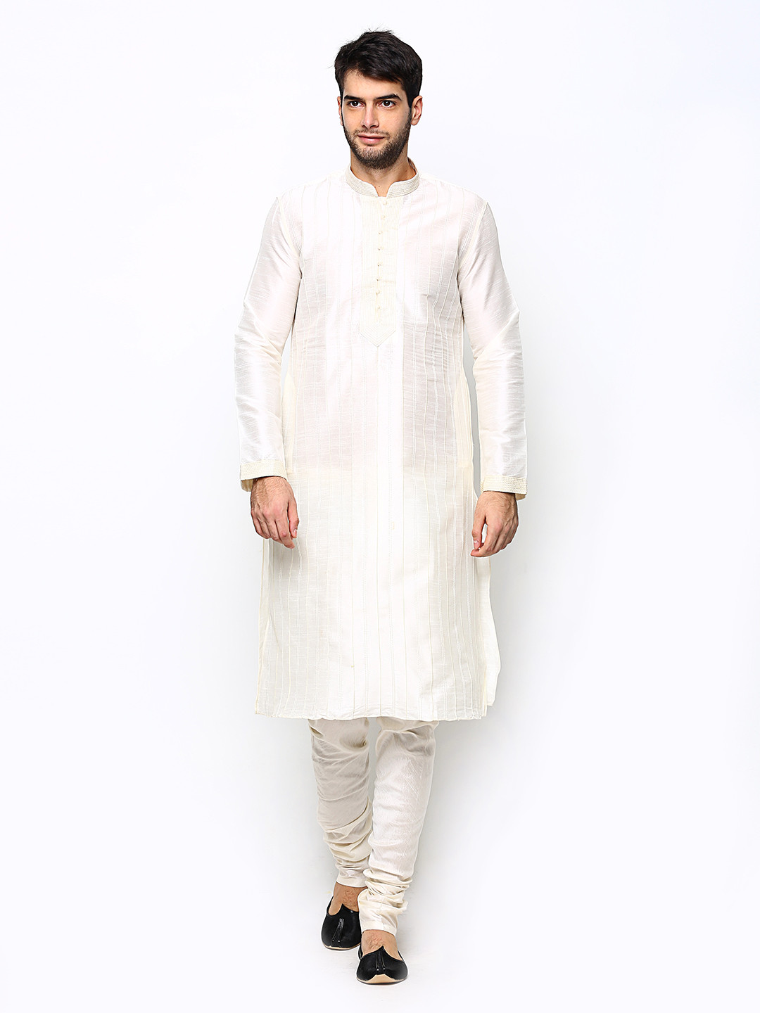 Manyavar Cream-Coloured Kurta Pyjama