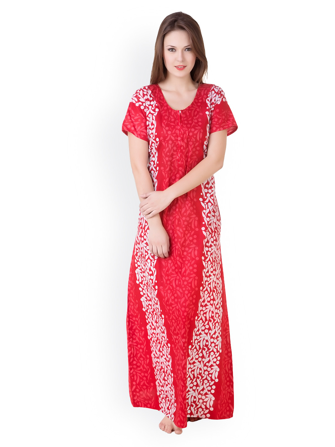 Masha Red Printed Maxi Nightdress NT48-166