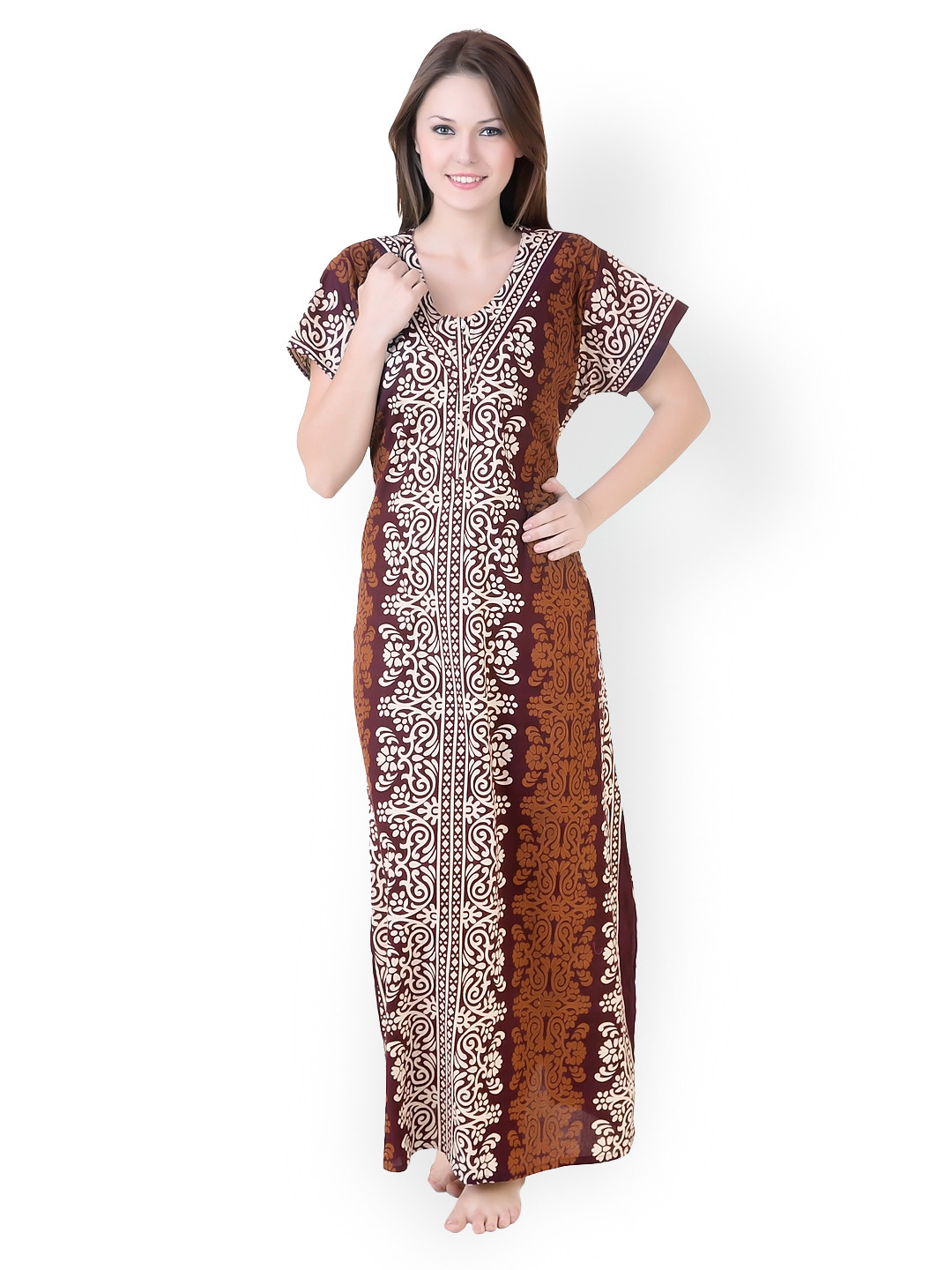 Masha Brown Printed Maxi Nightdress NT51-176