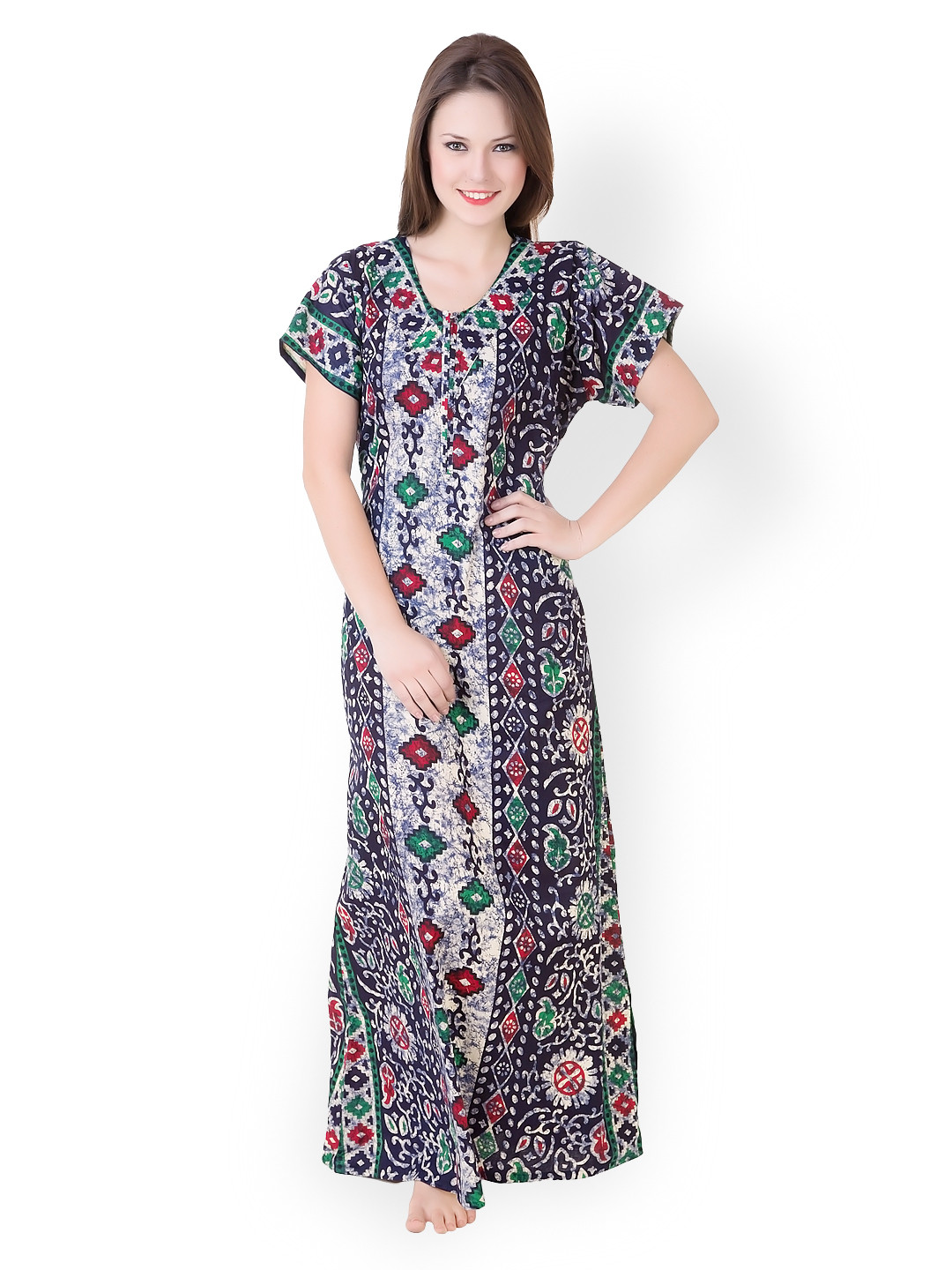 Masha White & Navy Printed Maxi Nightdress NT52-180