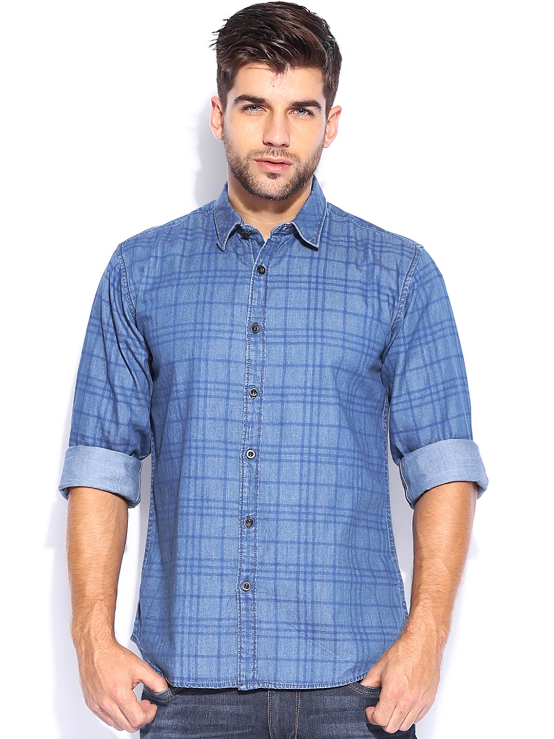 Mast & Harbour Men Blue Solid Casual Pure Cotton Sustainable Shirt