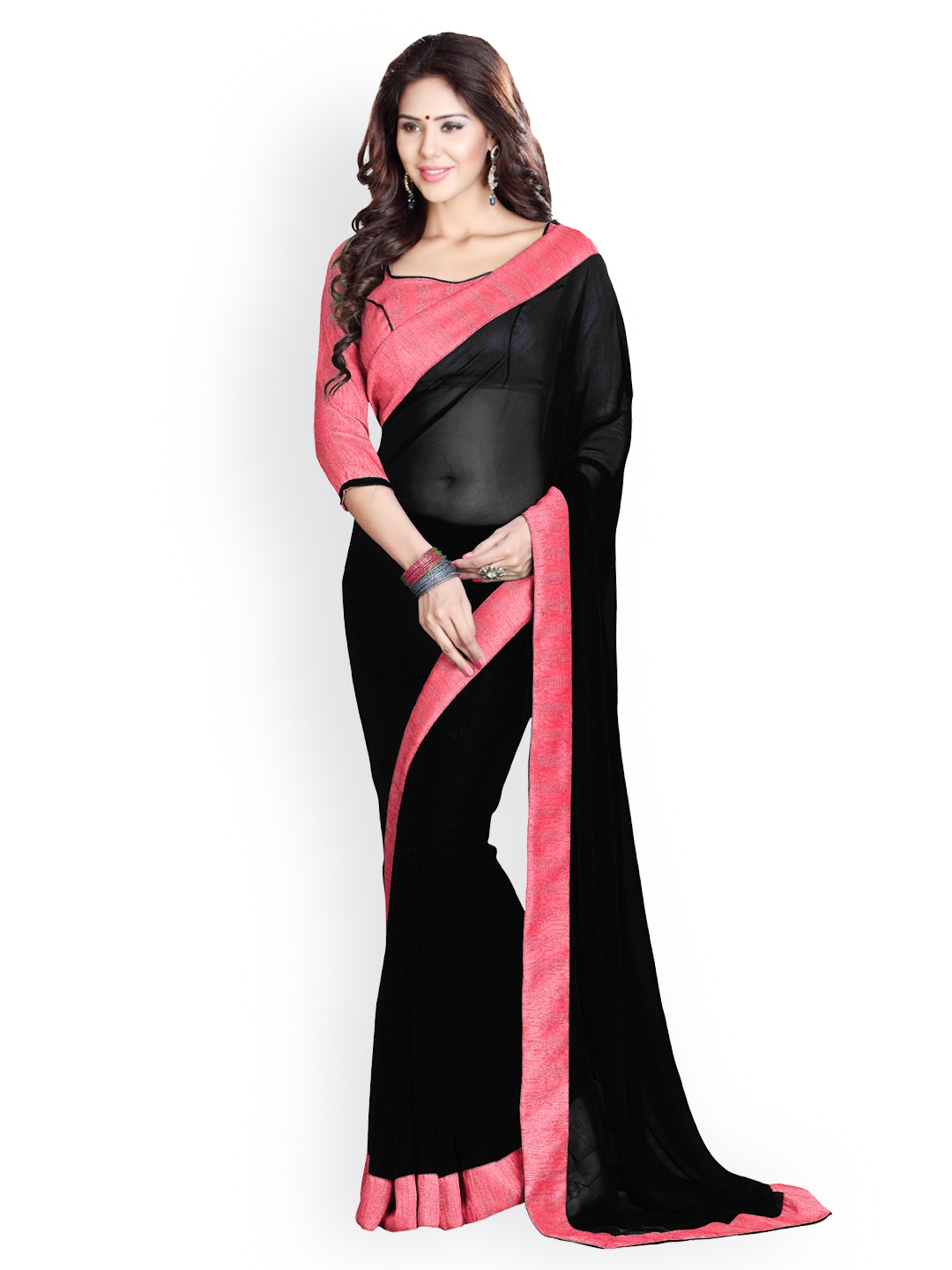 Mirchi Fashion Black Poly Georgette Fashion Saree