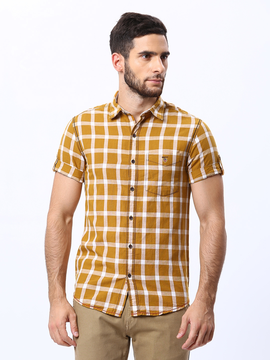 Mufti mustard yellow store checked casual shirt