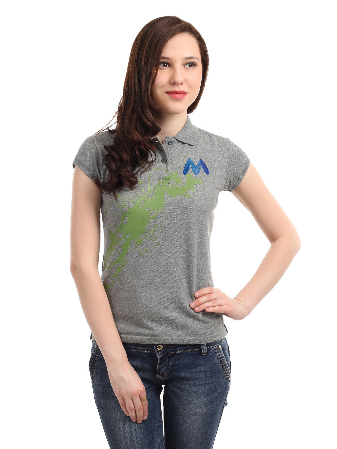 Buy Myntra Women Grey Polo T Shirt 