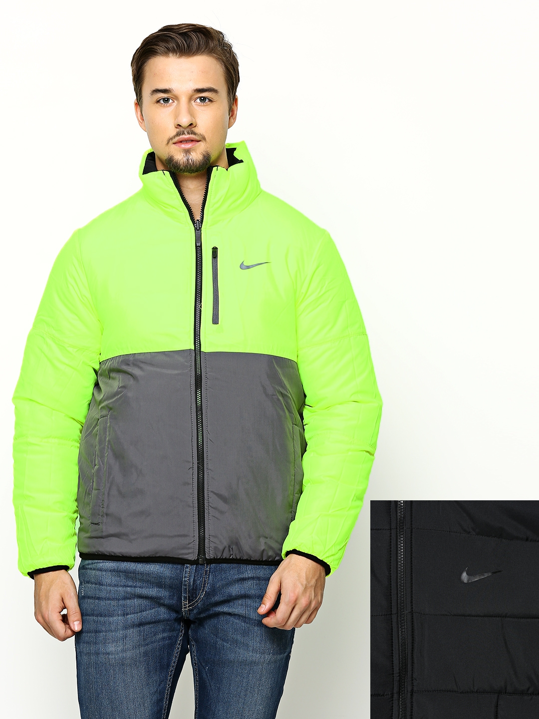 Buy Nike Men Black & Neon Green AS EM NIKE Reversible Jacket Jackets Men 472880 | Myntra